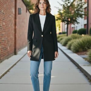 Zara Black Longline Blazer Single Button Tailored Quiet Luxury Jacket L